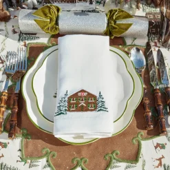 Alpine Chalet White Linen Napkins (Set of 4)