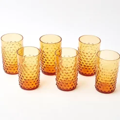 Amber Hobnail Glasses (Set of 6)