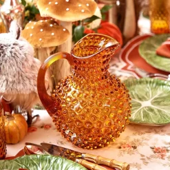 Amber Hobnail Jug and Glasses (Set of 6)