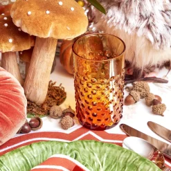 Amber Hobnail Jug and Glasses (Set of 6)