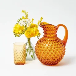 Amber Hobnail Jug and Glasses (Set of 6)