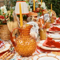 Amber Hobnail Jug and Glasses (Set of 6)
