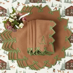 Angelina Chestnut & Green Placemats & Napkins (Set of 4)