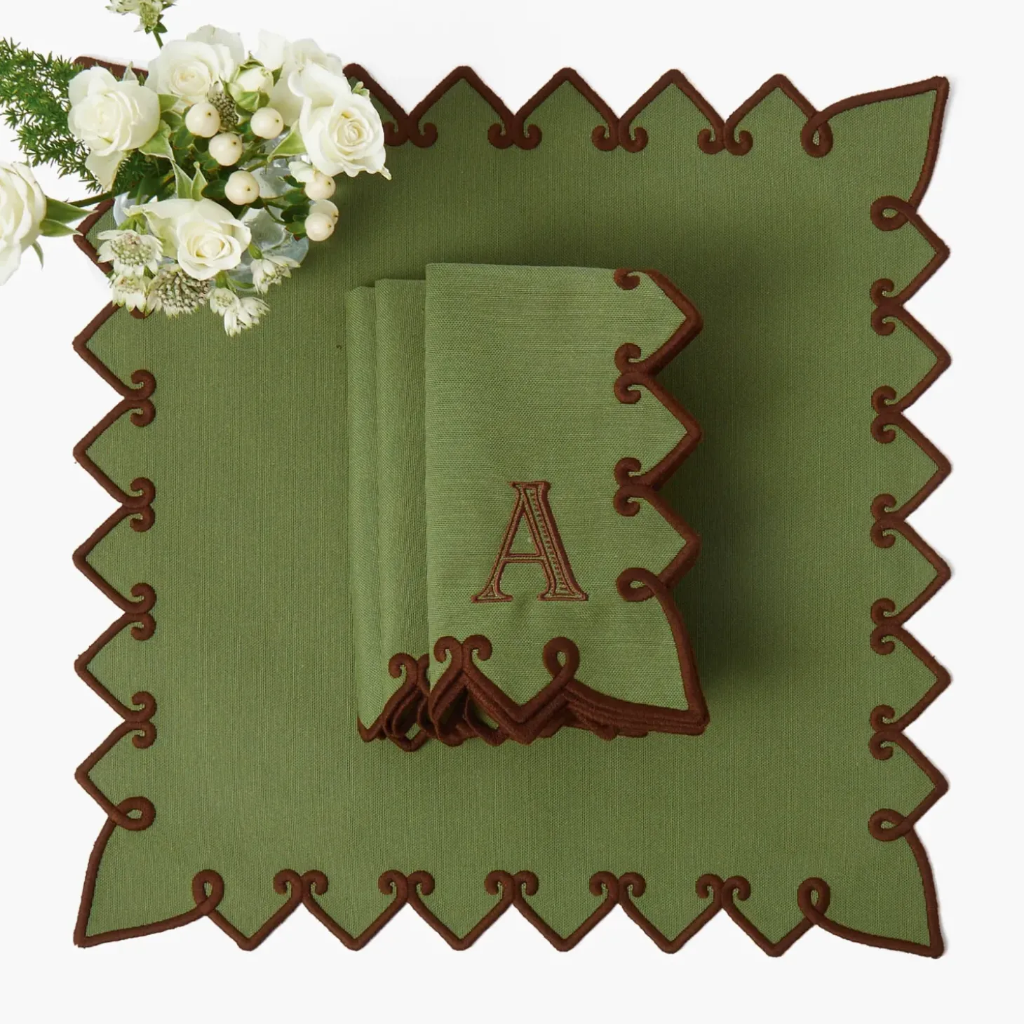 Angelina Forest Green & Brown Napkins (Set of 4)