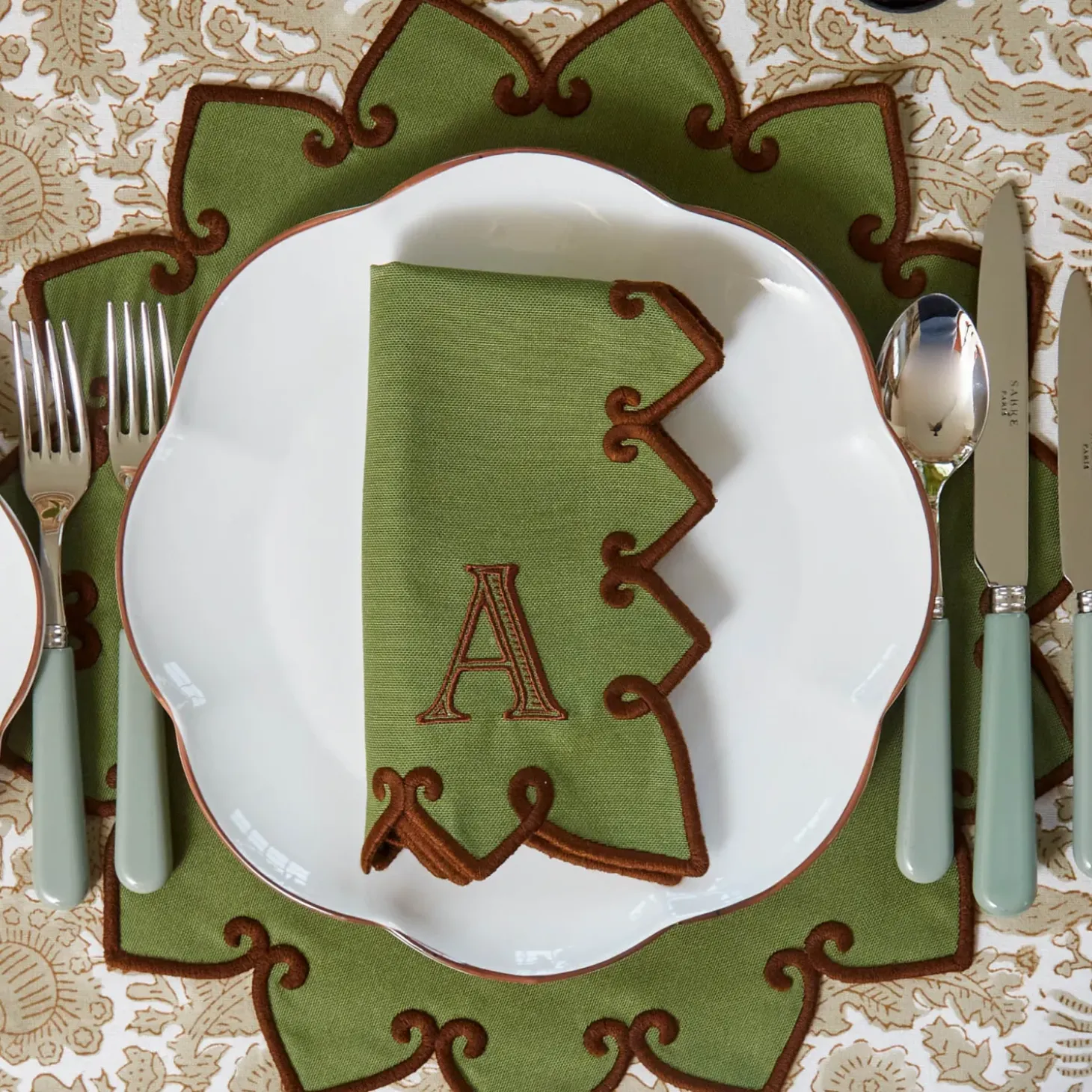 Angelina Forest Green & Brown Napkins (Set of 4)