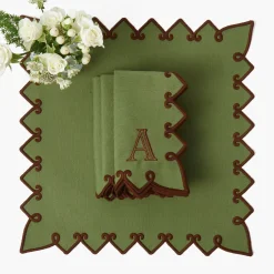 Angelina Forest Green & Brown Placemats & Napkins (Set of 4)