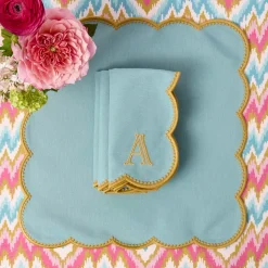 Bettina Blue & Caramel Placemats & Napkins (Set of 4)