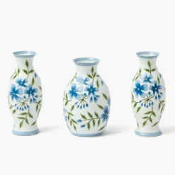 Blue & Green Hand Painted Tole Bud Vases (Set of 3)