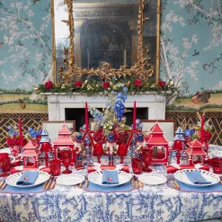Blue & Red Hand Embroidered Father Christmas Napkins (Set of 4)