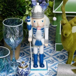 Blue & White Glitter Nutcrackers (Pair)