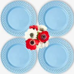 Blue Basketweave Dinner Plates (Set of 4)