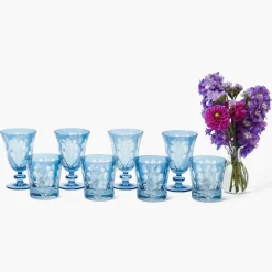 Blue Fern Engraved Glassware (Set of 8)