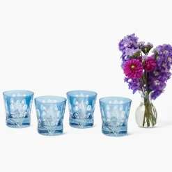 Blue Fern Engraved Glassware (Set of 8)
