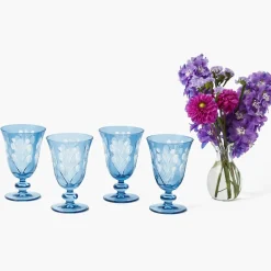 Blue Fern Engraved Glassware (Set of 8)