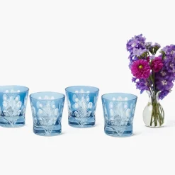 Blue Fern Engraved Water Glasses (Set of 4)