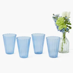 Blue Fluted Water Glasses (Set of 4)