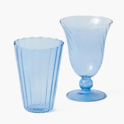 Blue Fluted Wine Glasses (Set of 4)