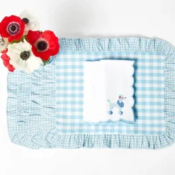 Blue Gingham Ruffle Placemats (Set of 4)