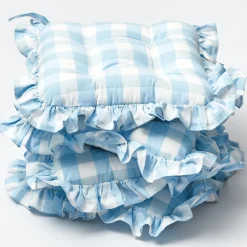 Blue Gingham Ruffle Seat Pad Cushion (Set of 4)
