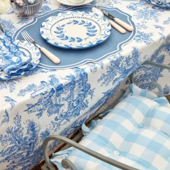 Blue Gingham Ruffle Seat Pad Cushion (Set of 4)