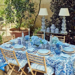 Blue Gingham Ruffle Seat Pad Cushion (Set of 4)