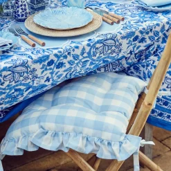 Blue Gingham Ruffle Seat Pad Cushion