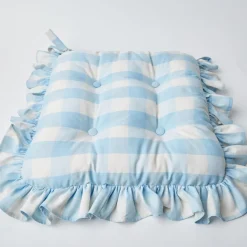 Blue Gingham Ruffle Seat Pad Cushion