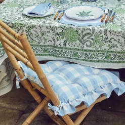 Blue Gingham Ruffle Seat Pad Cushion