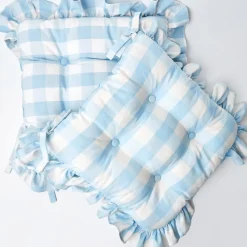 Blue Gingham Ruffle Seat Pad Cushion