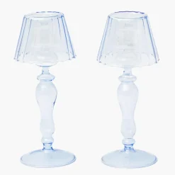 Blue Glass Lantern Tea Light Holders (Pair) - 24cm