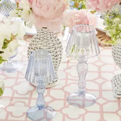 Blue Glass Lantern Tea Light Holders (Pair) - 24cm