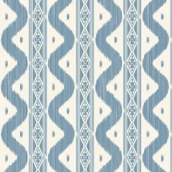 Blue Ikat Stripe Wallpaper