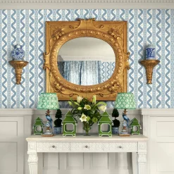 Blue Ikat Stripe Wallpaper