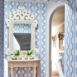 Blue Ikat Stripe Wallpaper