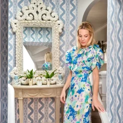 Blue Ikat Stripe Wallpaper