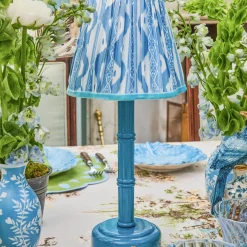 Blue Leonora Lacquer Rechargeable Lamp with Blue Ikat Shade (18cm)