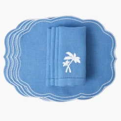 Blue Linen Eloise Placemats & Palm Tree Napkins (Set of 4)