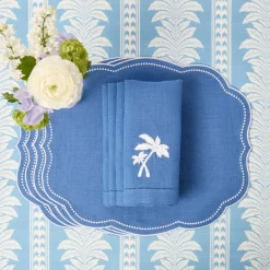 Blue Linen Eloise Placemats & Palm Tree Napkins (Set of 4)