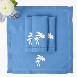 Blue Linen Eloise Placemats & Palm Tree Napkins (Set of 4)