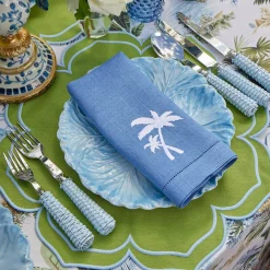 Blue Linen Palm Tree Napkins (Set of 4)