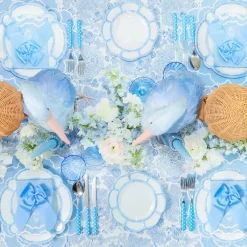 Blue Melamine Bamboo Dinner & Starter Plates (Set of 8)