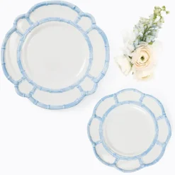 Blue Melamine Bamboo Dinner & Starter Plates (Set of 8)