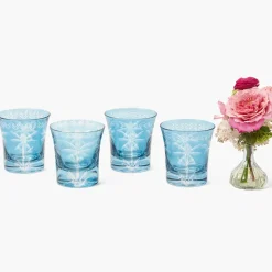 Blue Palm Water Glasses (Set of 4)