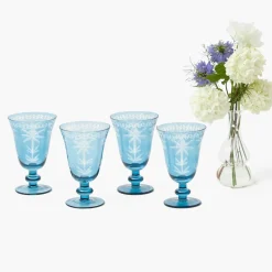 Blue Palm Wine Glasses (Set of 4)