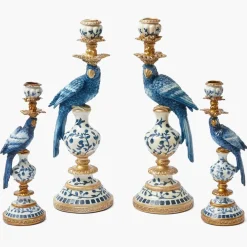 Blue Parrot Candle Holder Set