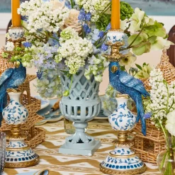 Blue Parrot Candle Holder Set
