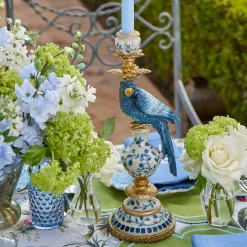 Blue Parrot Candle Holder Set