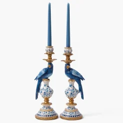 Blue Parrot Candle Holder (Pair)