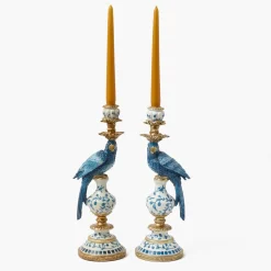 Blue Parrot Candle Holder (Pair)