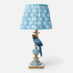 Blue Parrot Lamp with Blue Ikat Shade (30cm)